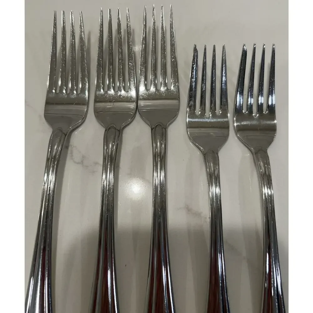 Gorham MELON BUD GLOSSY Set Of 5 Dinner & Salad Forks 18/8 Stainless Japan Vtg